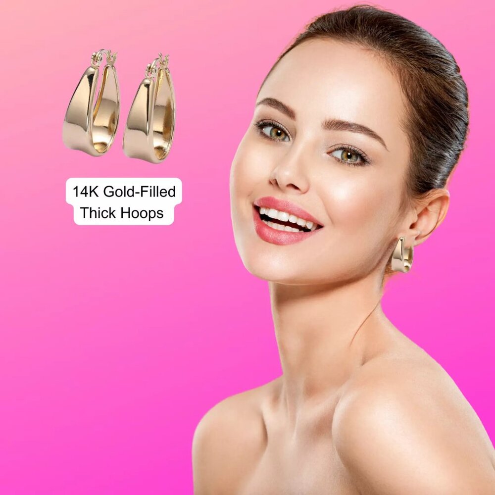 14K Gold-Filled Thick Hoops, High Quality, Lever Back, Hypoallergenic Earrings